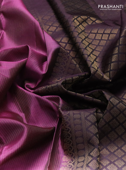Pure soft silk saree dark magenta pink and coffee brown with allover zari stripe pattern and zari woven annam butta border