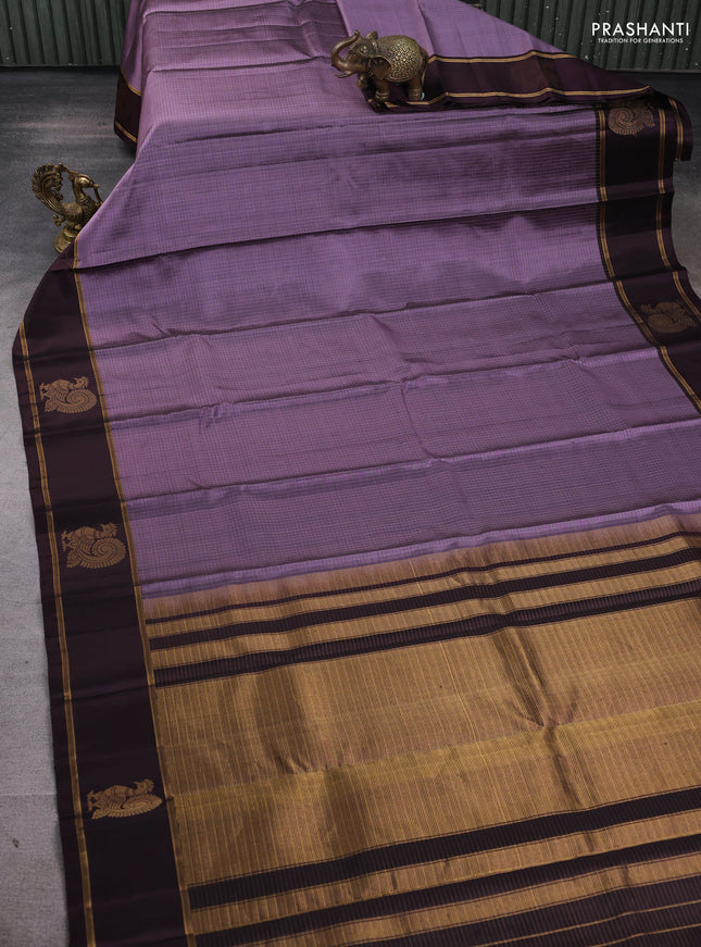 Pure soft silk saree pastel purple and wine shade with allover zari checked pattern and zari woven annam butta border