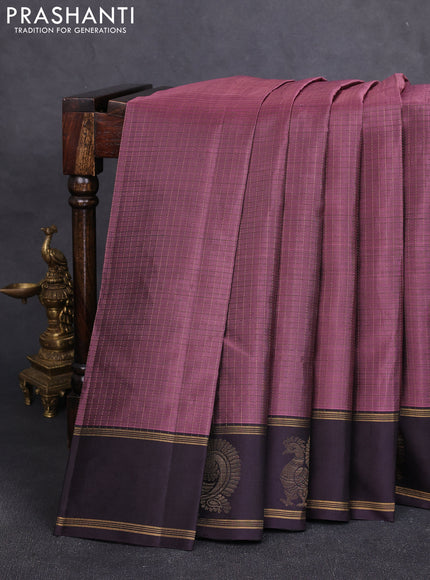 Pure soft silk saree mauve pink and coffee brown with allover zari checked pattern and zari woven annam butta border