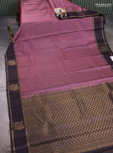 Pure soft silk saree mauve pink and coffee brown with allover zari checked pattern and zari woven annam butta border