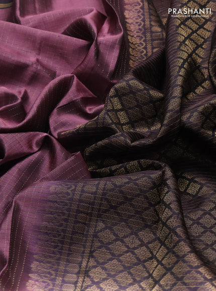 Pure soft silk saree mauve pink and coffee brown with allover zari checked pattern and zari woven annam butta border