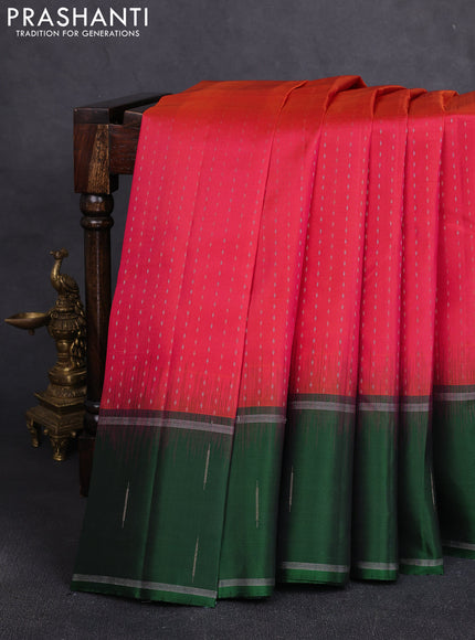 Pure soft silk saree dual shade of pinkish orange and green with allover silver & gold zari woven butta weaves and rettapet zari woven butta border
