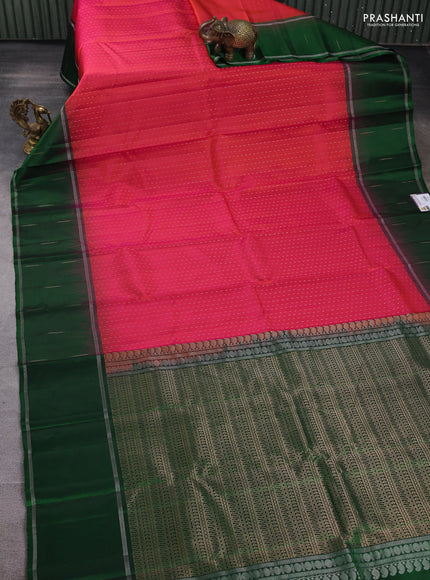 Pure soft silk saree dual shade of pinkish orange and green with allover silver & gold zari woven butta weaves and rettapet zari woven butta border
