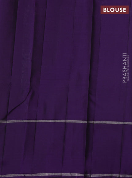Pure soft silk saree teal green and violet with allover silver & gold zari woven butta weaves and rettapet zari woven butta border