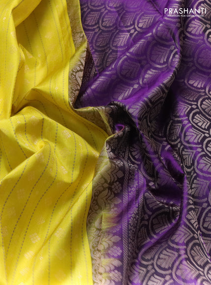 Pure soft silk saree yellow and violet with allover thread weaves & zari buttas and rettapet zari woven border