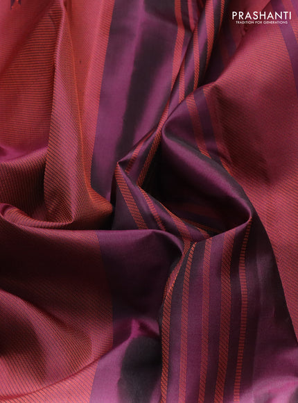 Pure soft silk saree wine shade with allover thread woven brocade weaves and temple design simple border