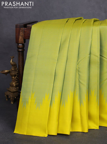 Pure soft silk saree lime yellow with allover thread woven brocade weaves and temple design simple border