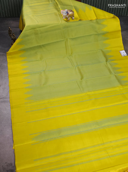Pure soft silk saree lime yellow with allover thread woven brocade weaves and temple design simple border