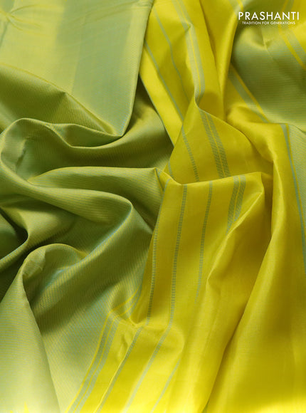 Pure soft silk saree lime yellow with allover thread woven brocade weaves and temple design simple border