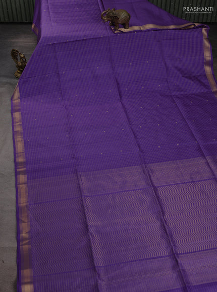Pure soft silk saree violet with allover checks & zari buttas and zari woven border