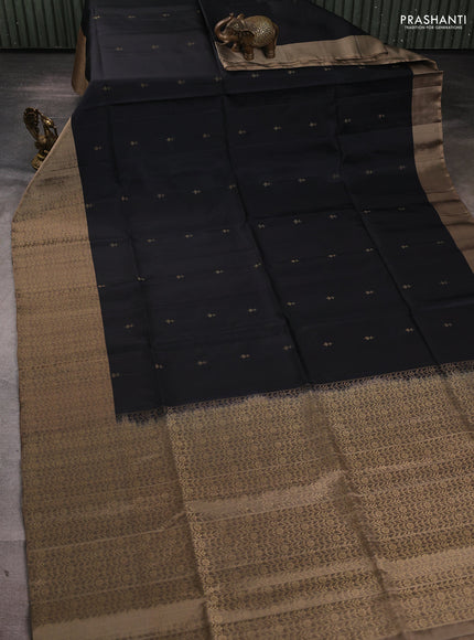 Pure soft silk saree black and chikku shade with zari woven buttas and rich zari woven border