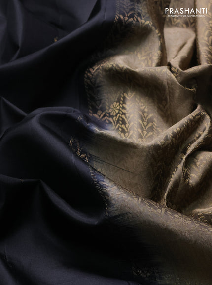 Pure soft silk saree black and chikku shade with zari woven buttas and rich zari woven border