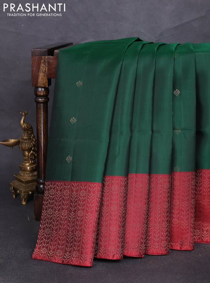 Pure soft silk saree green and maroon with zari woven buttas and rich zari woven border