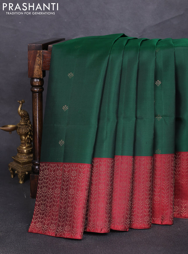 Pure soft silk saree green and maroon with zari woven buttas and rich zari woven border