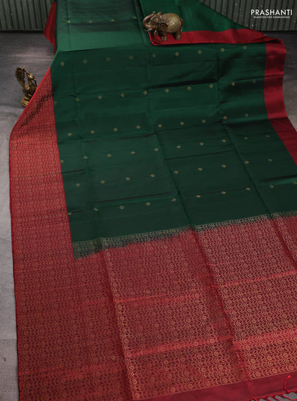 Pure soft silk saree green and maroon with zari woven buttas and rich zari woven border
