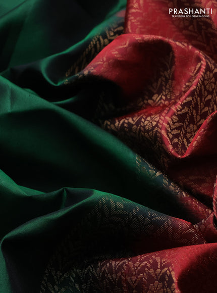 Pure soft silk saree green and maroon with zari woven buttas and rich zari woven border