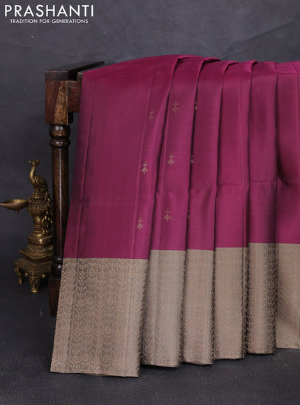 Pure soft silk saree purple and chikku shade with zari woven buttas and rich zari woven border