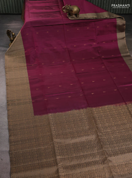 Pure soft silk saree purple and chikku shade with zari woven buttas and rich zari woven border