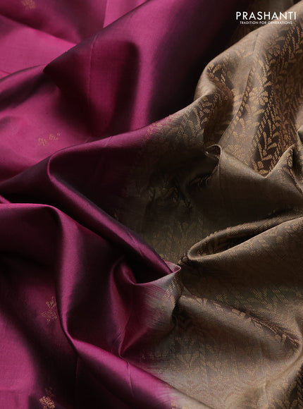 Pure soft silk saree purple and chikku shade with zari woven buttas and rich zari woven border