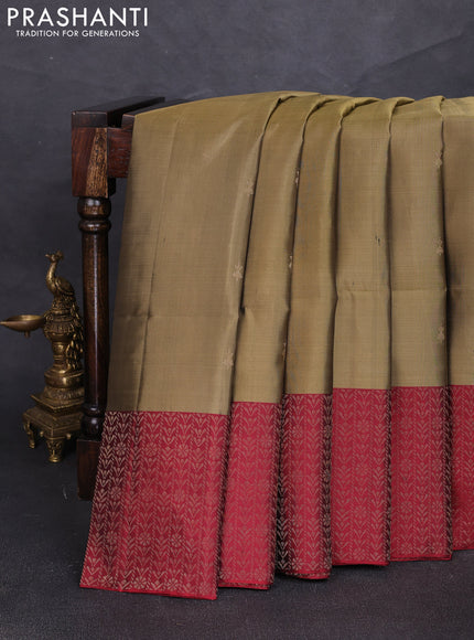 Pure soft silk saree elaichi green and maroon with zari woven buttas and rich zari woven border