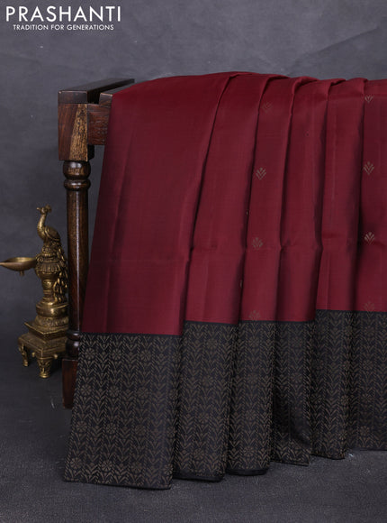 Pure soft silk saree maroon and black with zari woven buttas and rich zari woven border