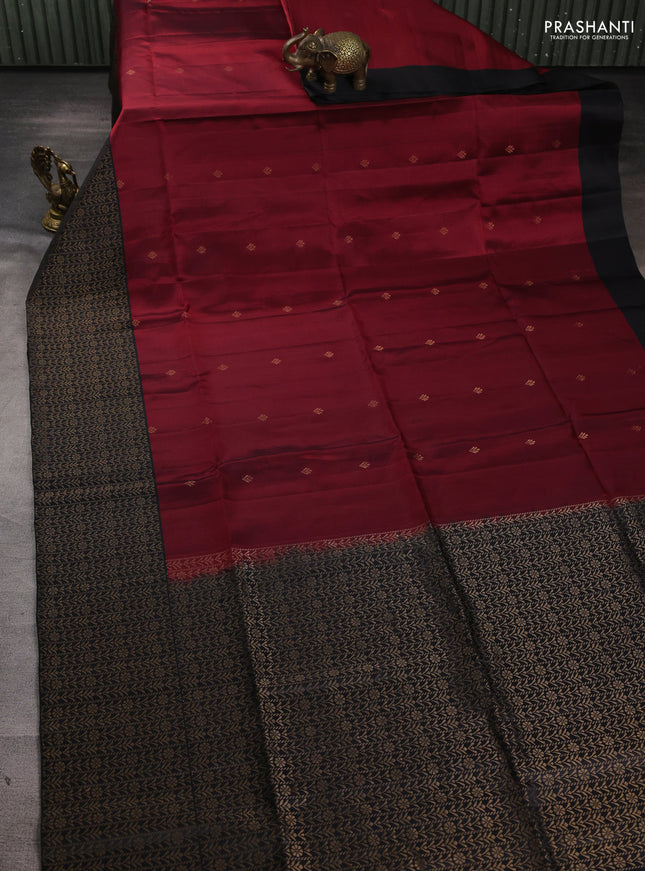 Pure soft silk saree maroon and black with zari woven buttas and rich zari woven border