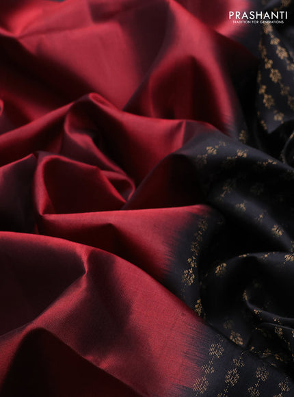 Pure soft silk saree maroon and black with zari woven buttas and rich zari woven border