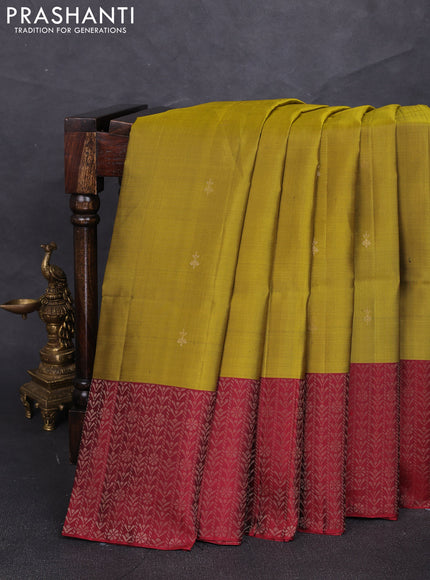 Pure soft silk saree mehendi green and maroon with zari woven buttas and rich zari woven border