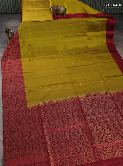 Pure soft silk saree mehendi green and maroon with zari woven buttas and rich zari woven border