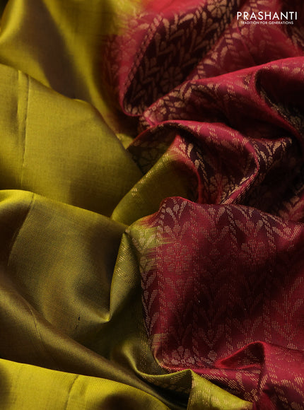 Pure soft silk saree mehendi green and maroon with zari woven buttas and rich zari woven border