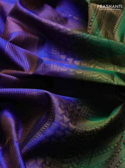 Pure soft silk saree blue and green with allover thread woven checked pattern and rettapet zari woven border
