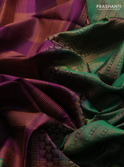 Pure soft silk saree wine shade and green with allover thread checked pattern and long rettapet zari woven border