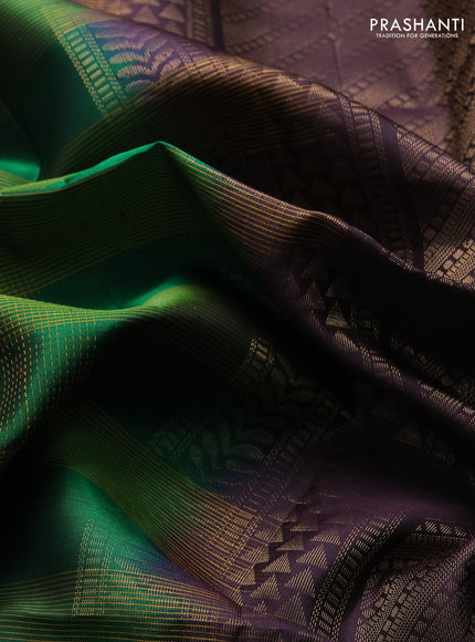 Pure soft silk saree green and coffee brown with allover thread checked pattern and long rettapet zari woven border