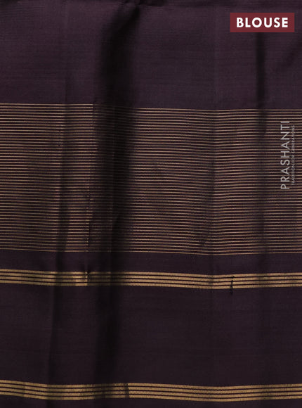 Pure soft silk saree green and coffee brown with allover thread checked pattern and long rettapet zari woven border