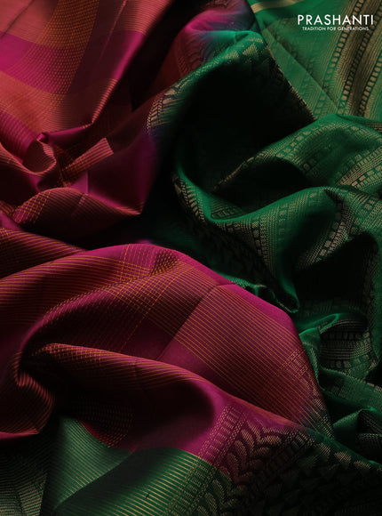 Pure soft silk saree dark magenta and green with allover thread checked pattern and long rettapet zari woven border