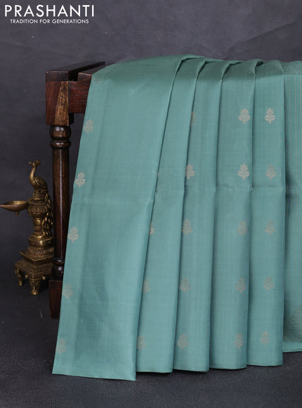Pure soft silk saree pastel green and grey with allover zari weaves & buttas in borderless style