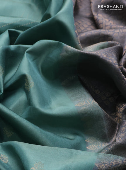 Pure soft silk saree pastel green and grey with allover zari weaves & buttas in borderless style