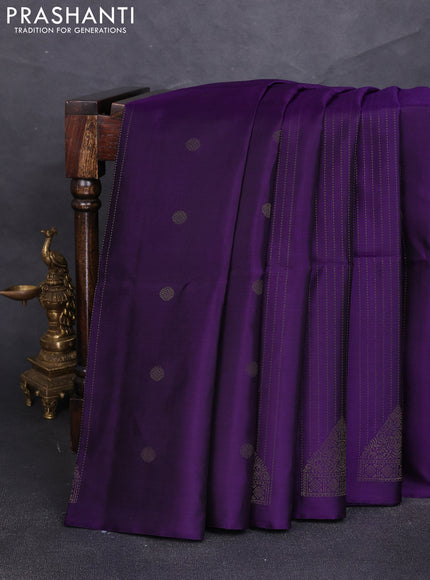 Pure soft silk saree purple and teal blue with allover zari weaves & buttas in borderless style