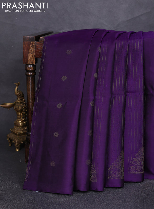 Pure soft silk saree purple and teal blue with allover zari weaves & buttas in borderless style