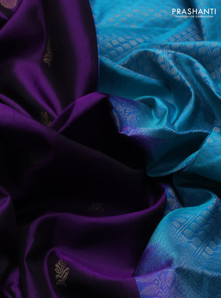 Pure soft silk saree purple and teal blue with allover zari weaves & buttas in borderless style