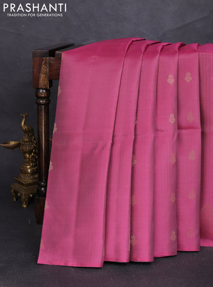Pure soft silk saree pink and grey with allover zari weaves & buttas in borderless style