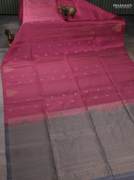 Pure soft silk saree pink and grey with allover zari weaves & buttas in borderless style