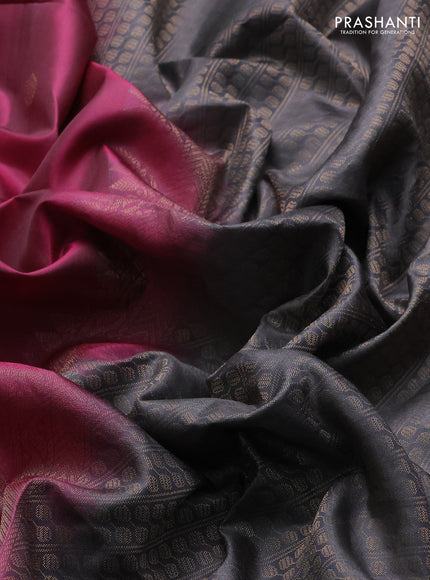 Pure soft silk saree pink and grey with allover zari weaves & buttas in borderless style