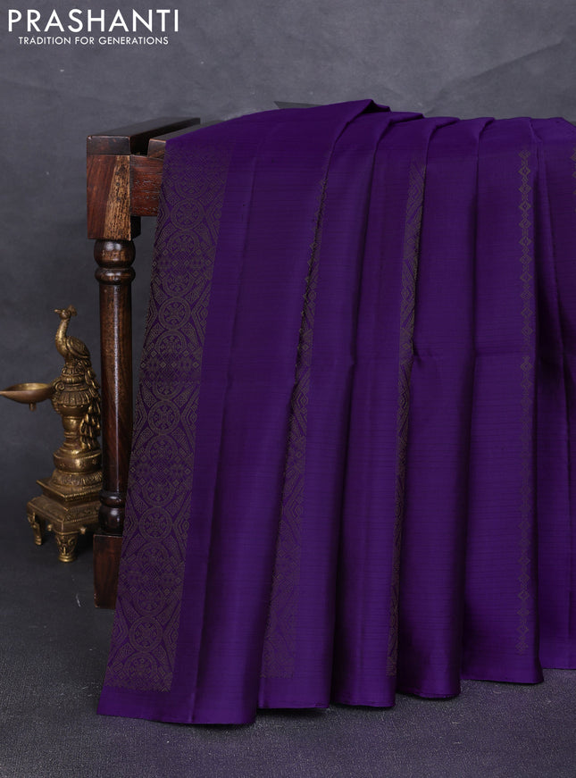 Pure soft silk saree purple and teal blue with allover zari weaves in borderless style