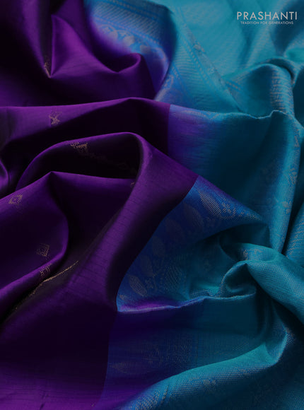Pure soft silk saree purple and teal blue with allover zari weaves in borderless style