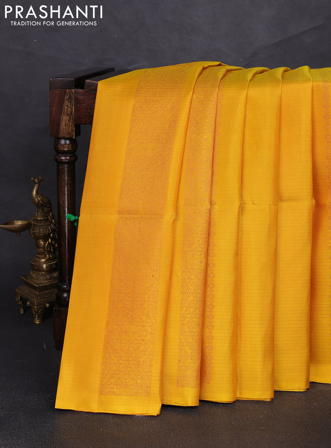 Pure soft silk saree yellow and green with allover thread & zari weaves in borderless style