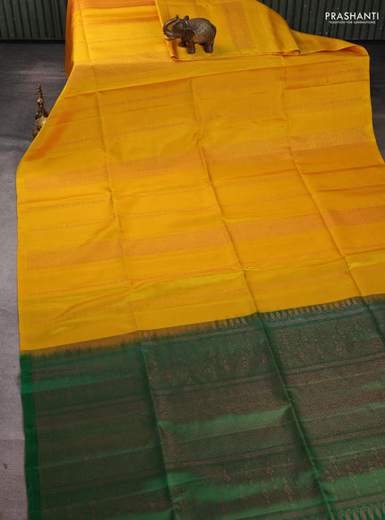 Pure soft silk saree yellow and green with allover thread & zari weaves in borderless style