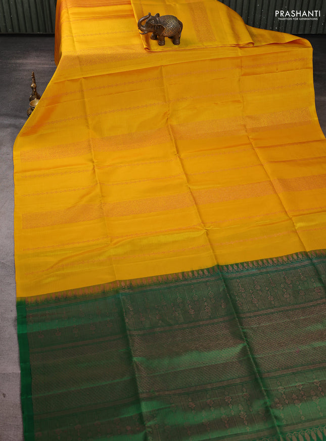 Pure soft silk saree yellow and green with allover thread & zari weaves in borderless style