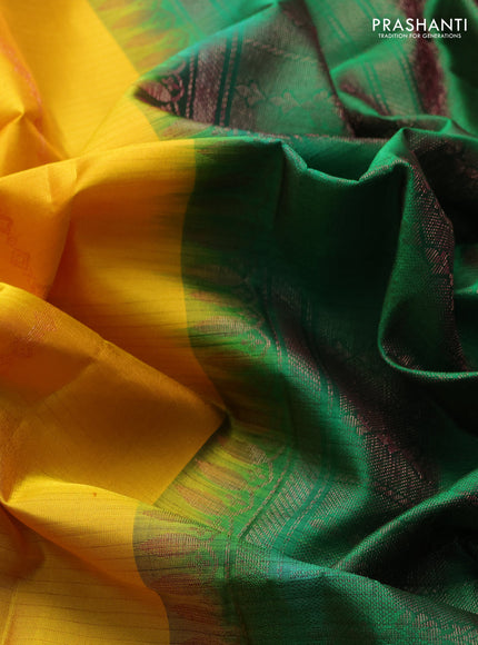 Pure soft silk saree yellow and green with allover thread & zari weaves in borderless style
