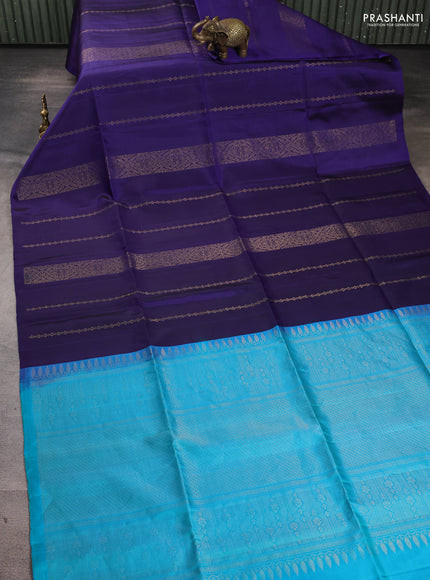 Pure soft silk saree dark blue and teal blue with allover thread & zari weaves in borderless style